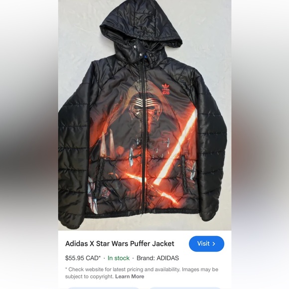 Boys Adidas Star Wars Puffer Jacket - Picture 5 of 5